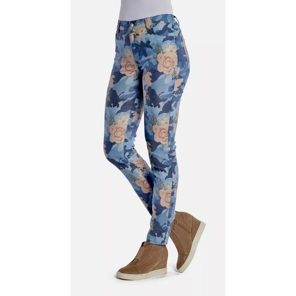 Boston Proper Floral Camo Print Jeans Size‎ 4 Blue Pink Casual Denim stretch - Picture 1 of 9